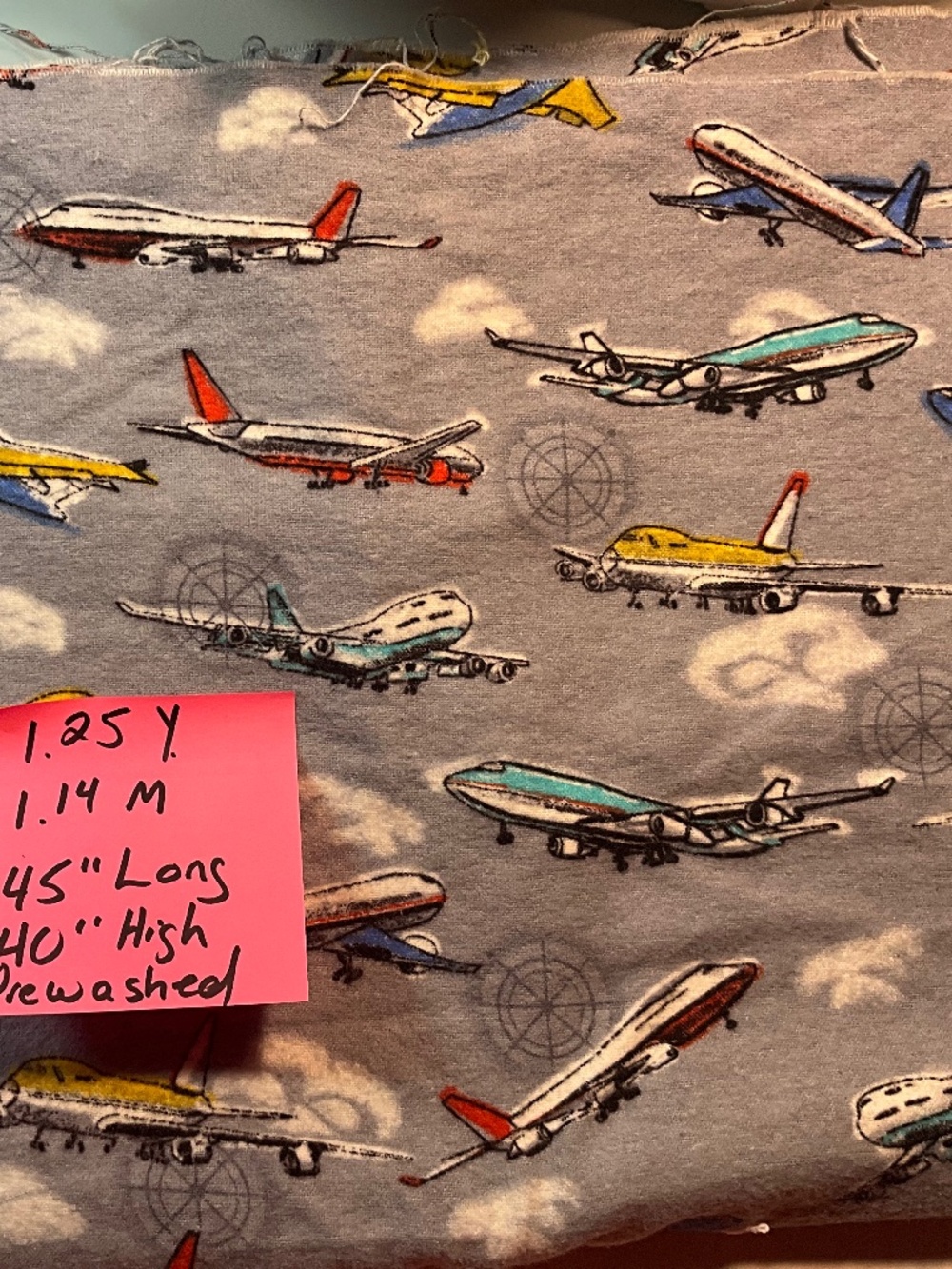 Airplane Flannel Fabric 1.25 yards